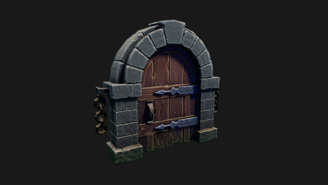 Stylized Medieval Arched Door — Game-Ready Prop