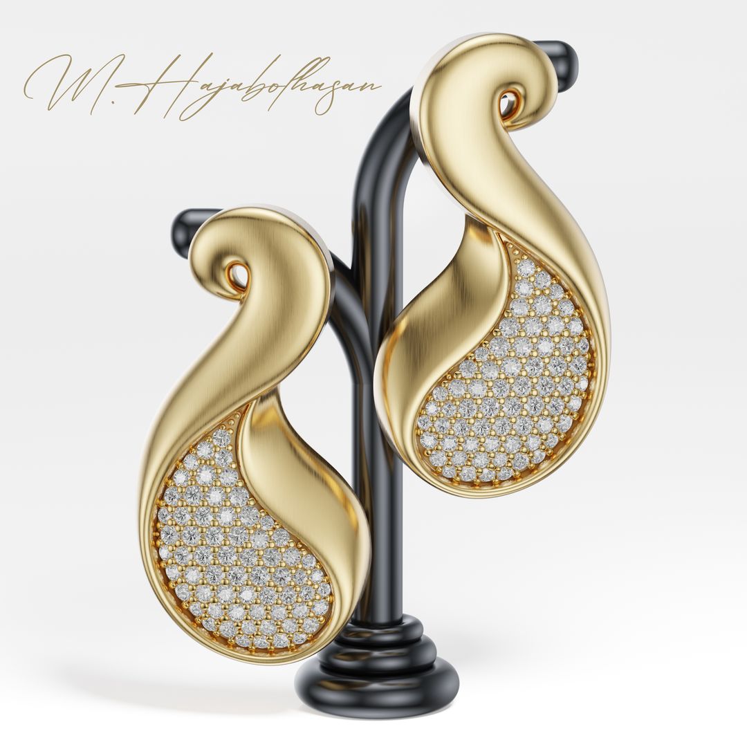 Luxury Organic Gold Diamond Earrings 3D Model 3D print model