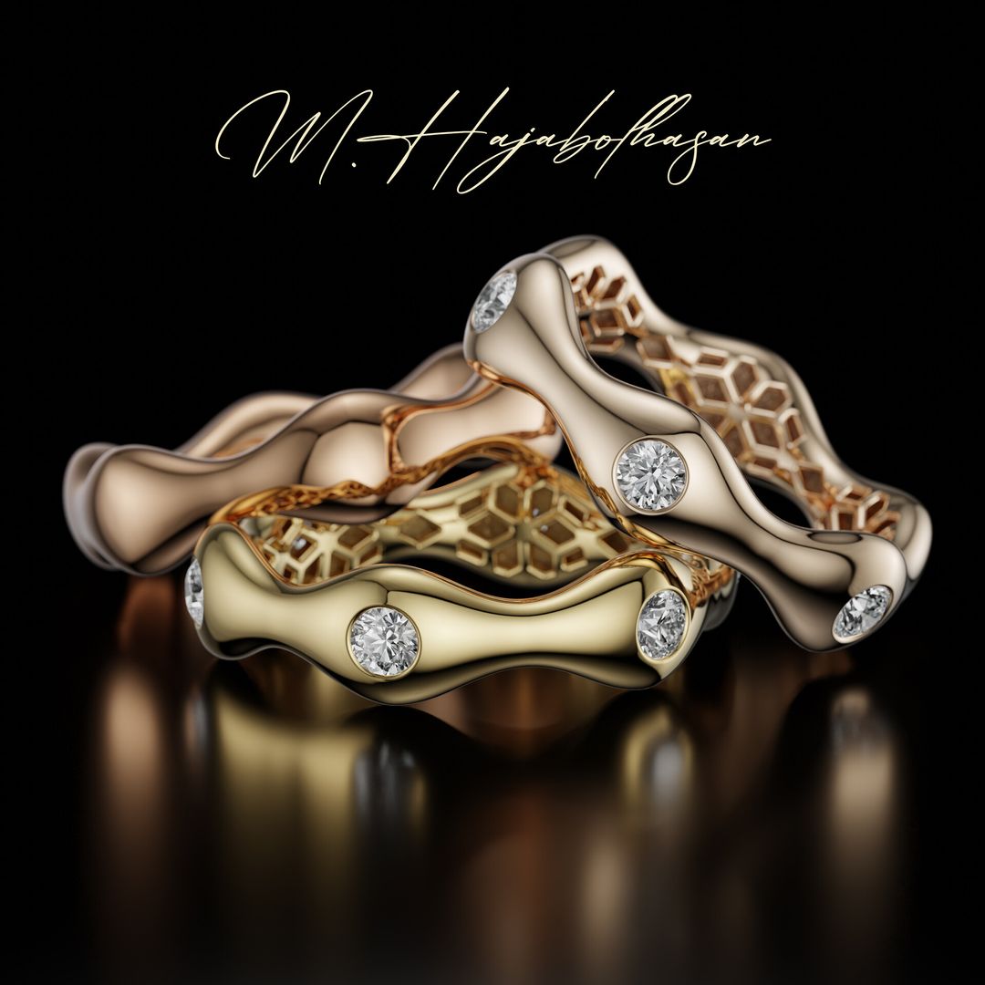Organic Wave Ring with Diamonds – 3D Printable Jewelry Model