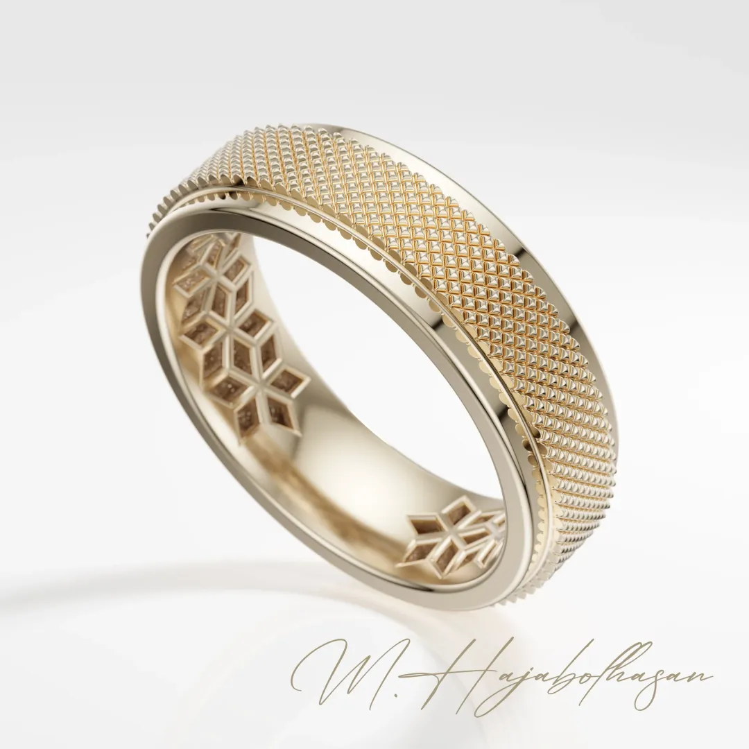 Luxury Geometric Texture Gold Ring – Premium 3D Printable Jewelry Design