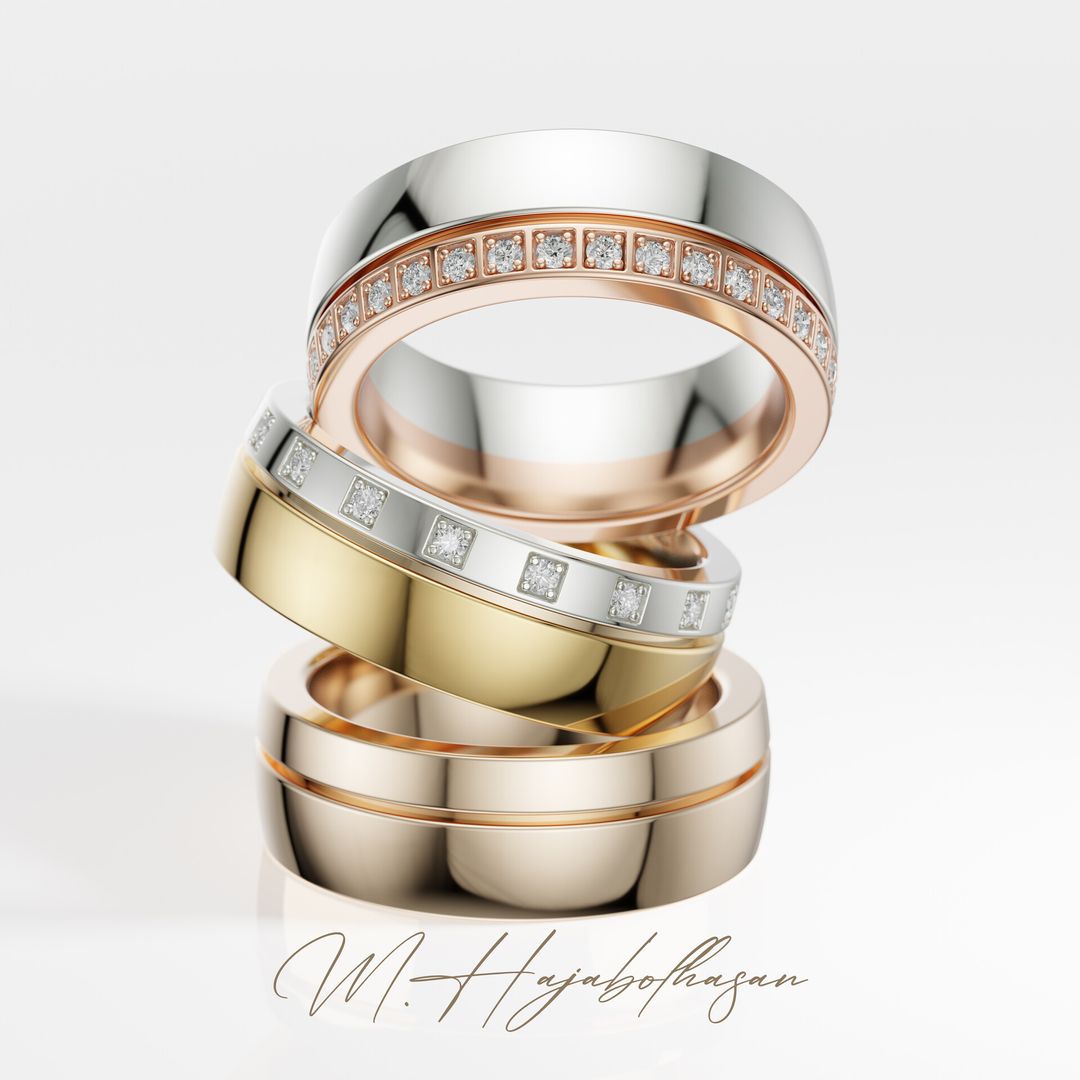 Elegant Geometric Diamond Band Set - 3D Printable Ring Collection