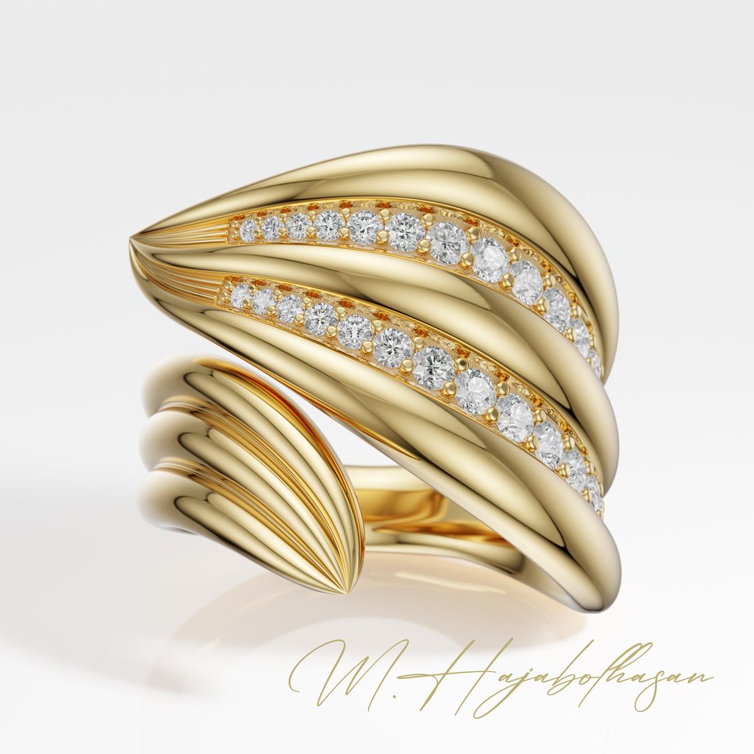 Aurora Petal Ring - Elegant 3D Jewelry Model for 3D Printing and Visualization