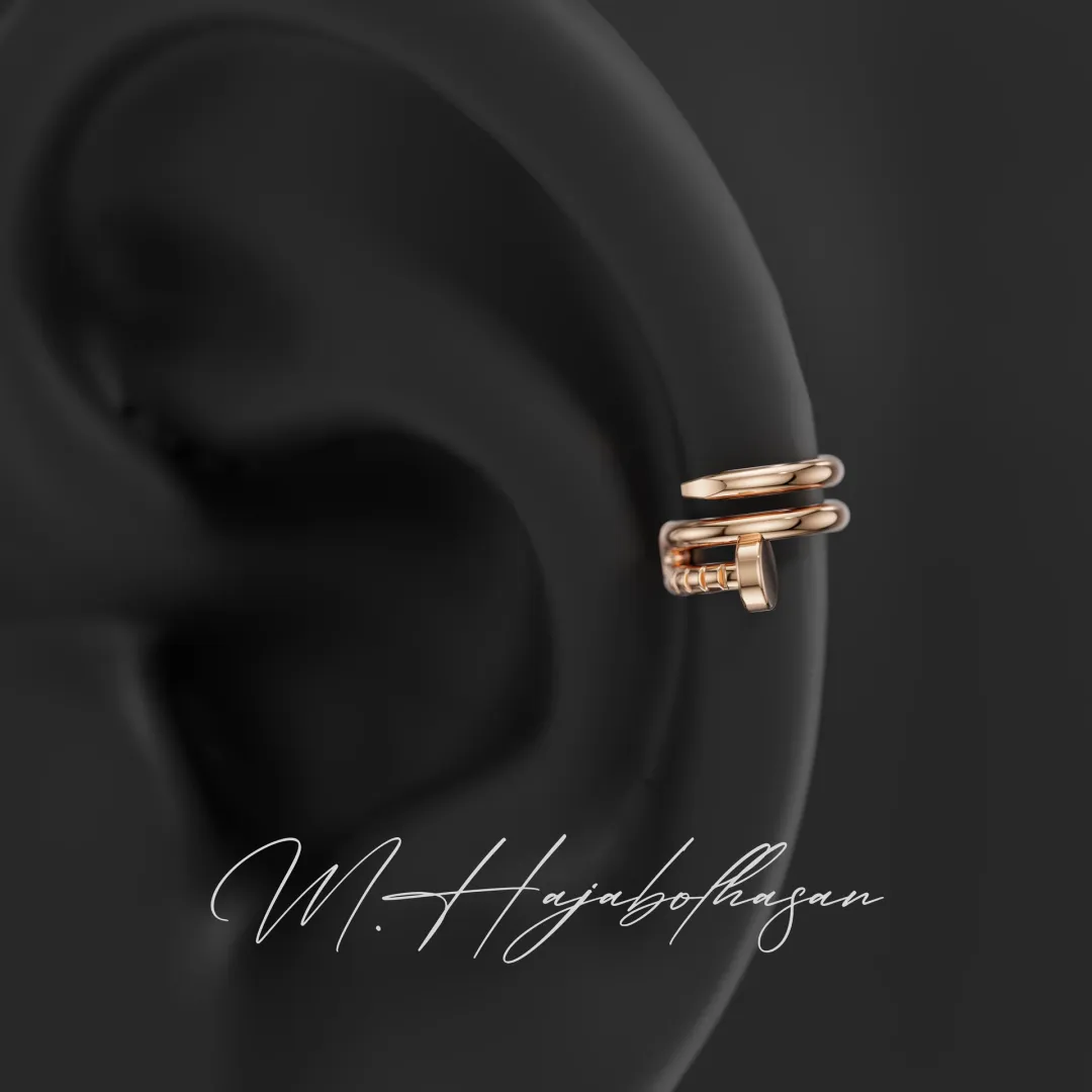 Modern Wrap Ear Cuff 3D Model – Minimal Gold & Silver Stack Earring, 3D Printable Jewelry