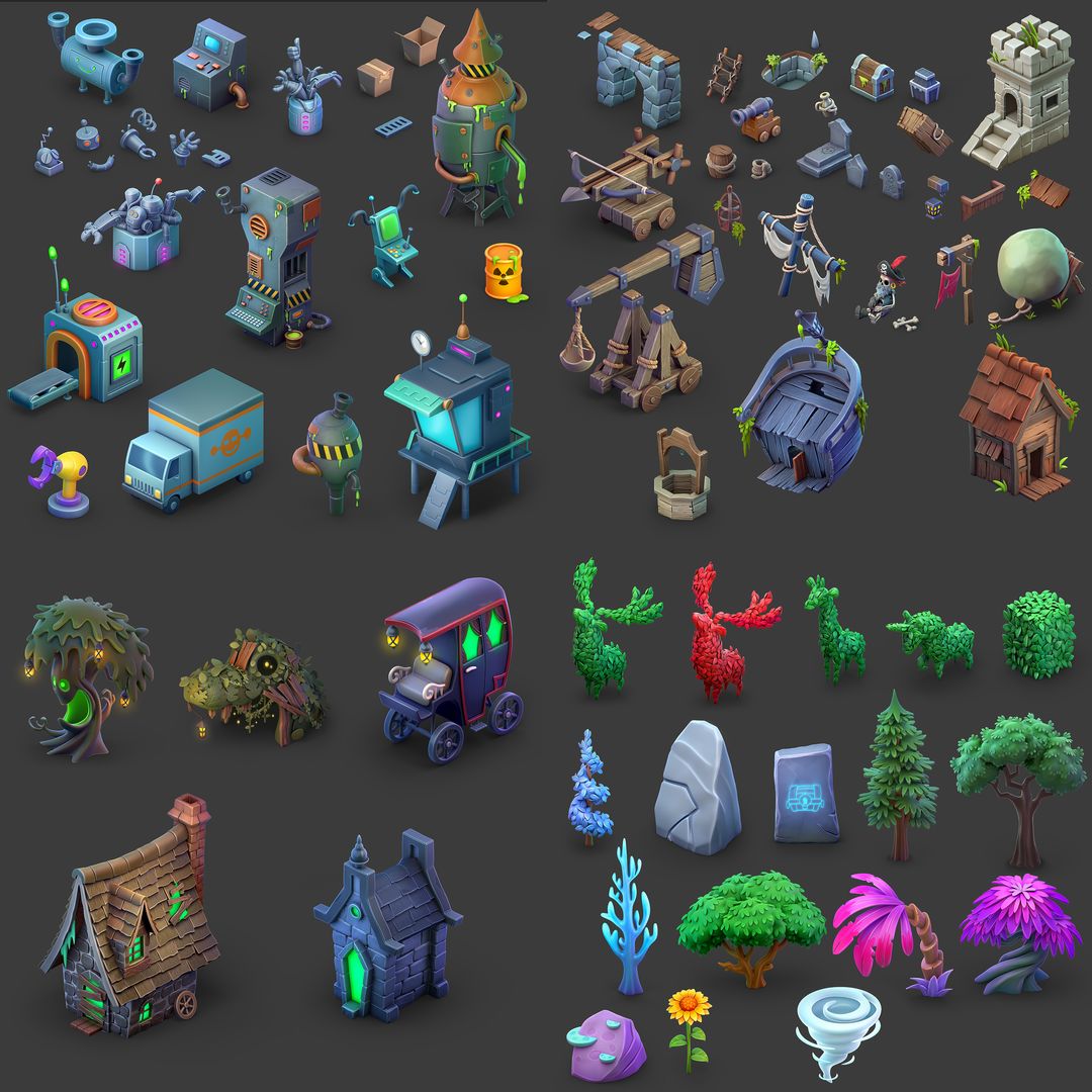 Casual Stylized 3D Asset Pack – Treasure Party Location Props | 3D Game Buildings Assets