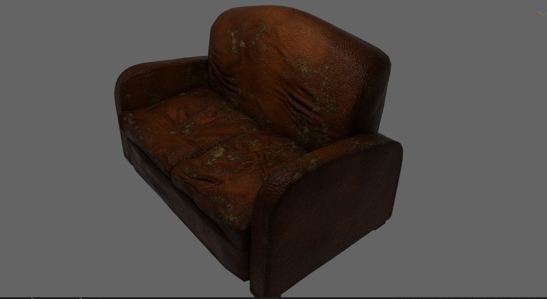 Worn Leather Sofa — Game Ready Prop | High Poly to Low Poly Workflow