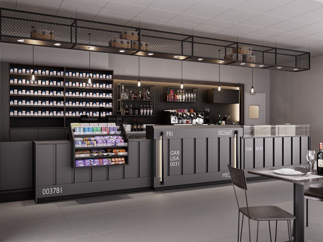 Service Station Café – Commercial Interior CGI for Frigomeccanica | Food Retail Visualization