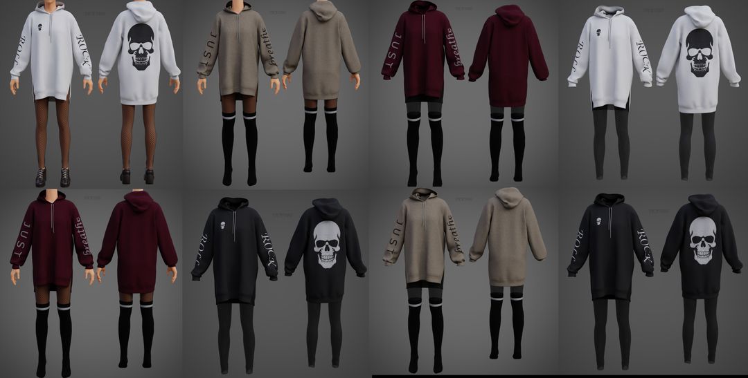 3D Goth Oversized Sweatshirt & Fishnet Outfit Set