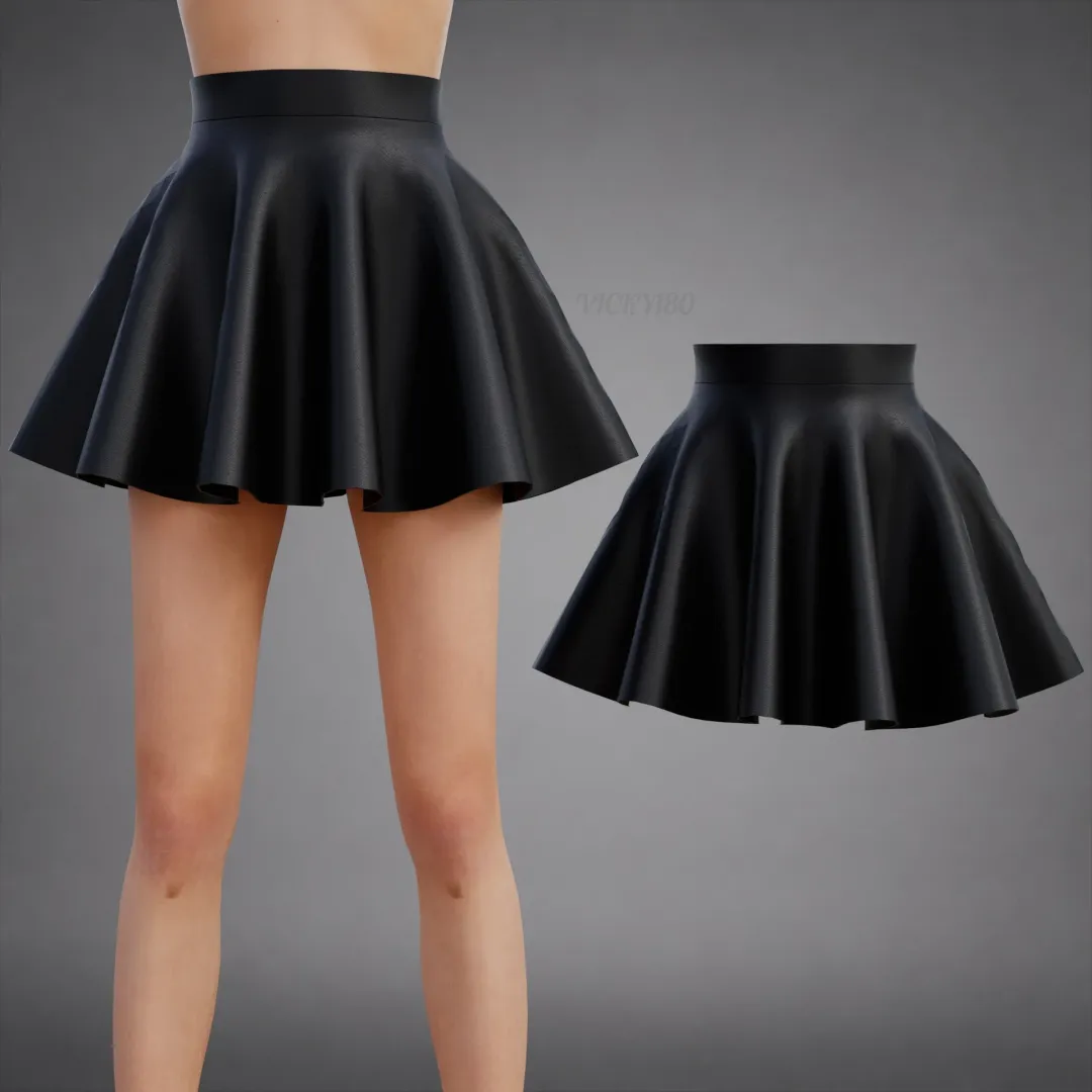 Black Leather Skater Mini Skirt