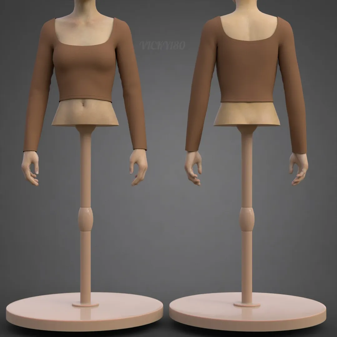 3D Square Neck Crop Top on Mannequin Model