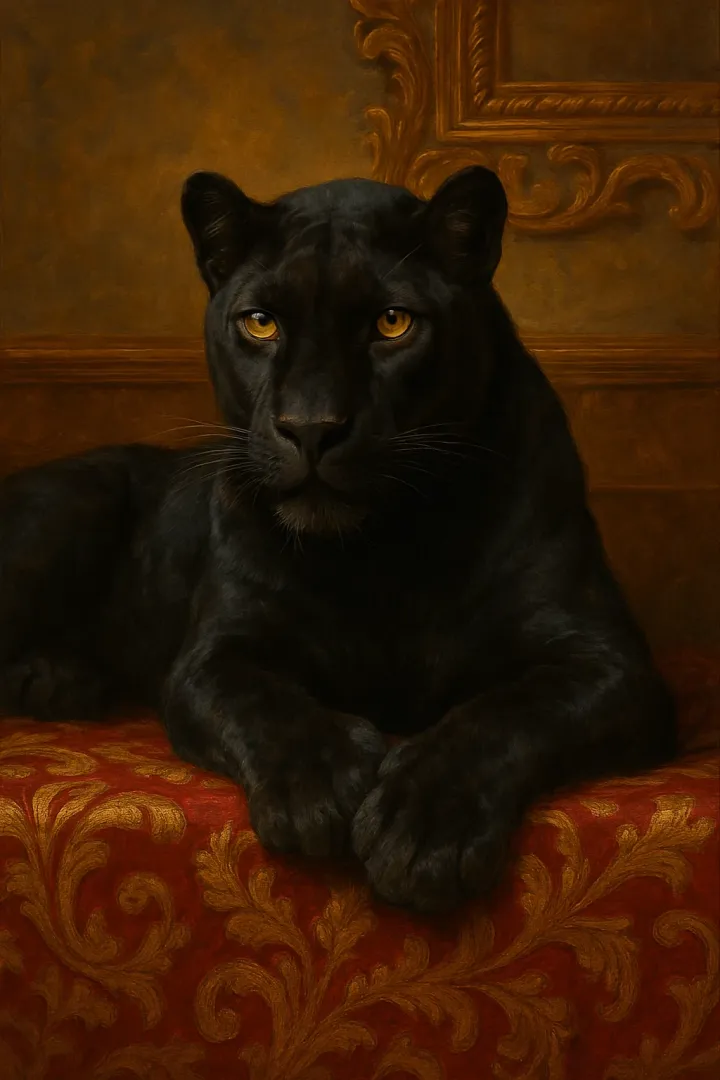 Luxury Black Panther Painting – Regal Elegance in Gold & Red