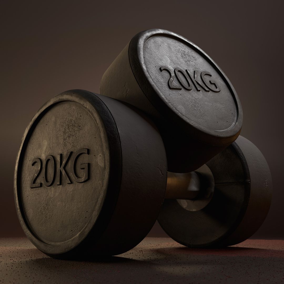 Old Used Gym Dumbbell 3D model