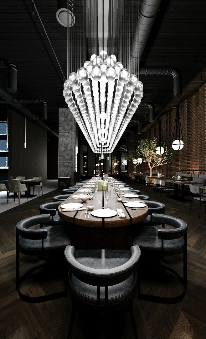 Dark Restaurant Interior — 3D Visualization