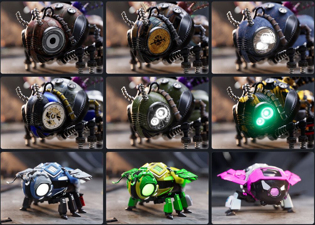 Texture variations made with Substance Painter for an NFT called Buzzies