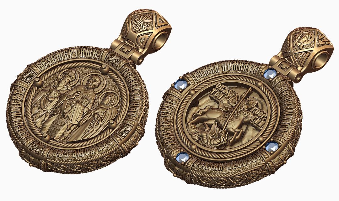 Orthodox Icon Pendant with Black Onyx and Sapphires