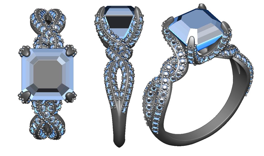 Art Deco Ring with Emerald-Cut Gemstone and Pavé Accents – Silver