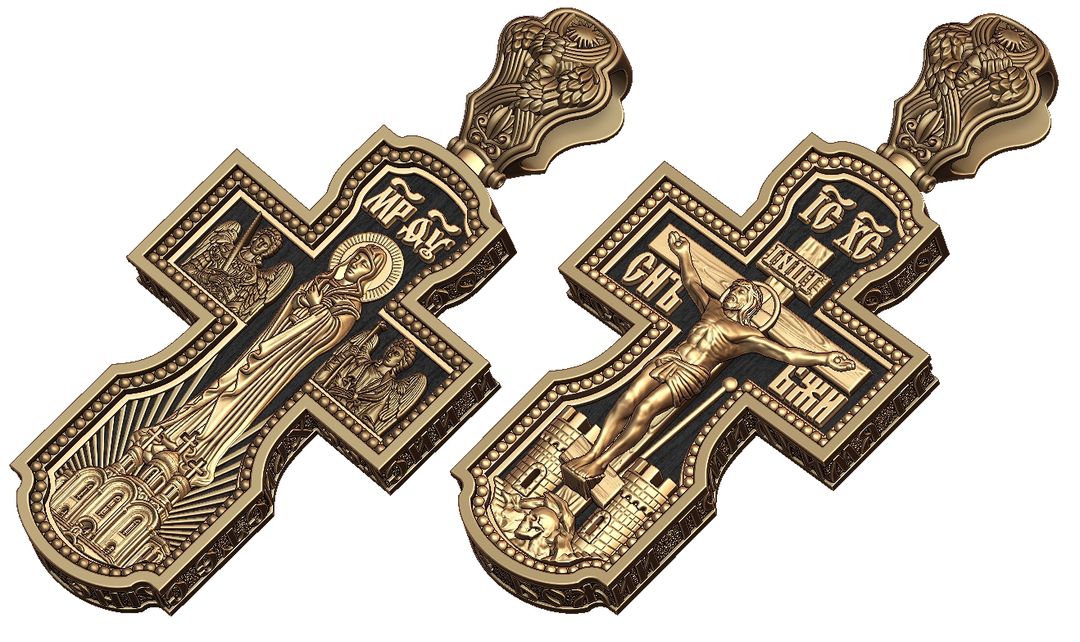 Orthodox Cross Pendant – Gold with Blackening