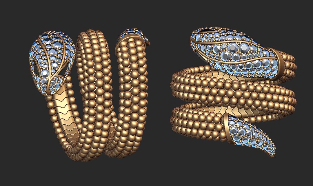 Articulated Snake Ring with Gemstones and Enamel Eyes – Gold