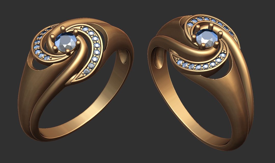 Elegant Swirl Ring with Blue Gemstones – Gold