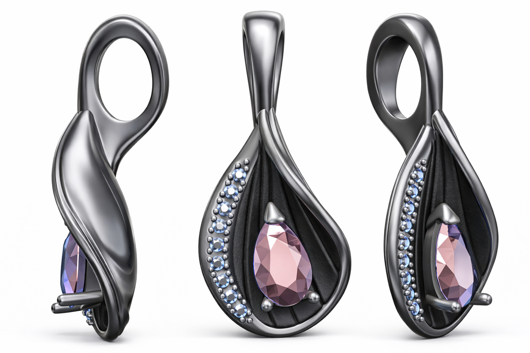Calla Lily Pendant with Gemstones and Blackening – Silver