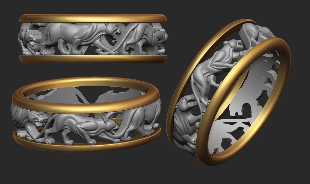 Panther Relief Ring with Gold Edges