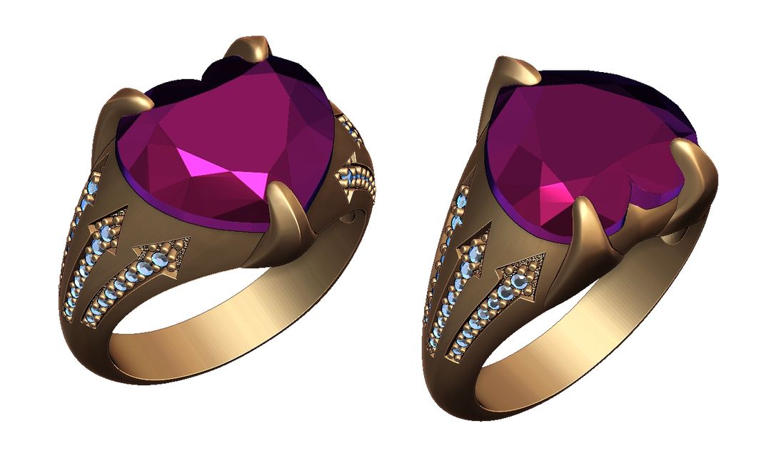 Heart-Shaped Gemstone Ring with Arrow Accents – Gold
