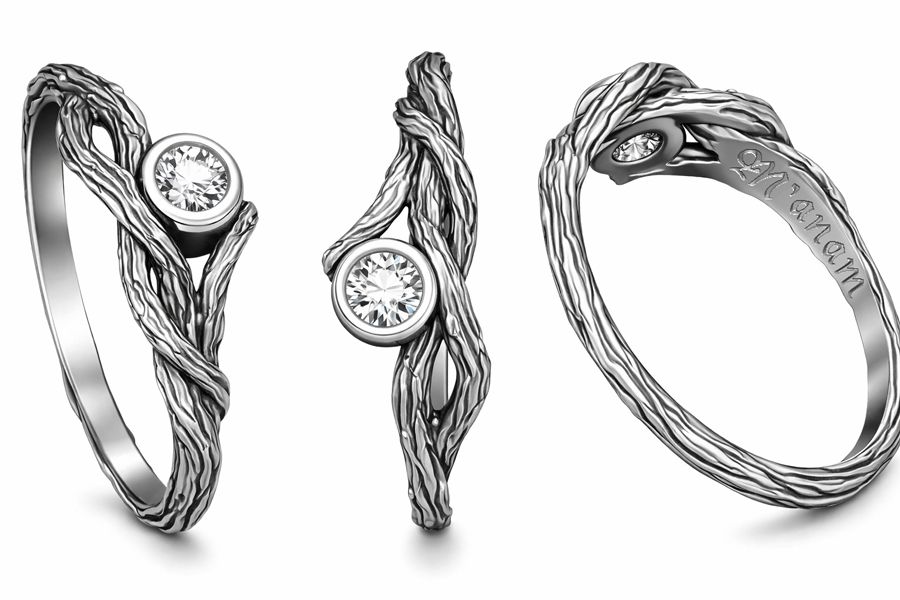 Twisted Vine Ring with Solitaire Gemstone – Silver