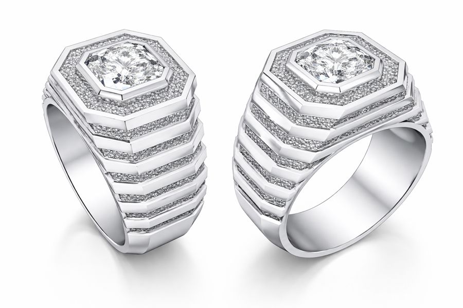 Statement Ring with Octagonal Gemstone and Pave Accents – Silver