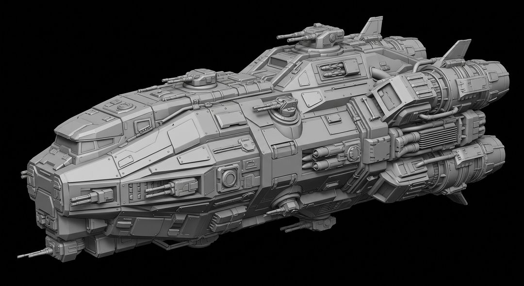 Aegis-Class Modular Heavy Starship - Detailed 3D Model Clay Render