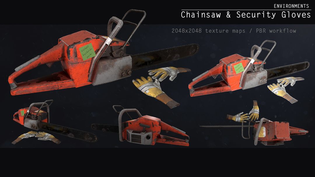 Props | Old Used Chainsaw and Gloves