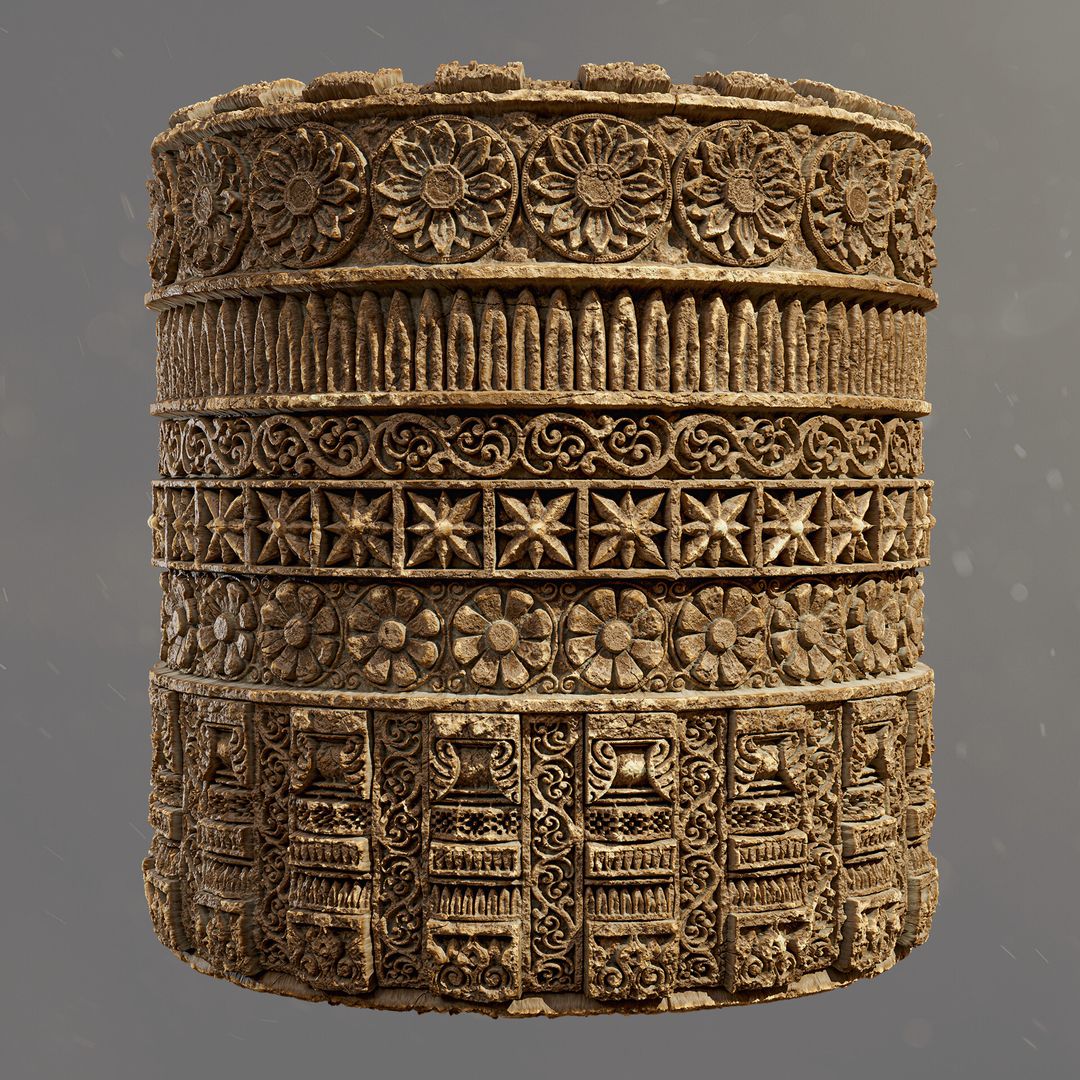 Ancient stone ornaments material - Substance Designer trim texture