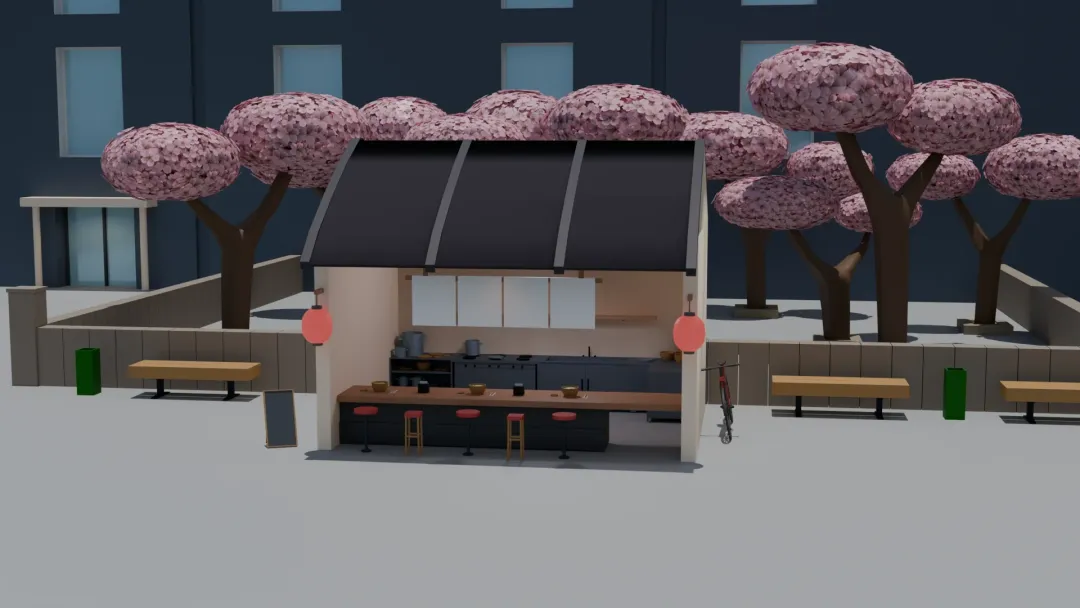 Flat-Shaded Stylized Ramen Stall