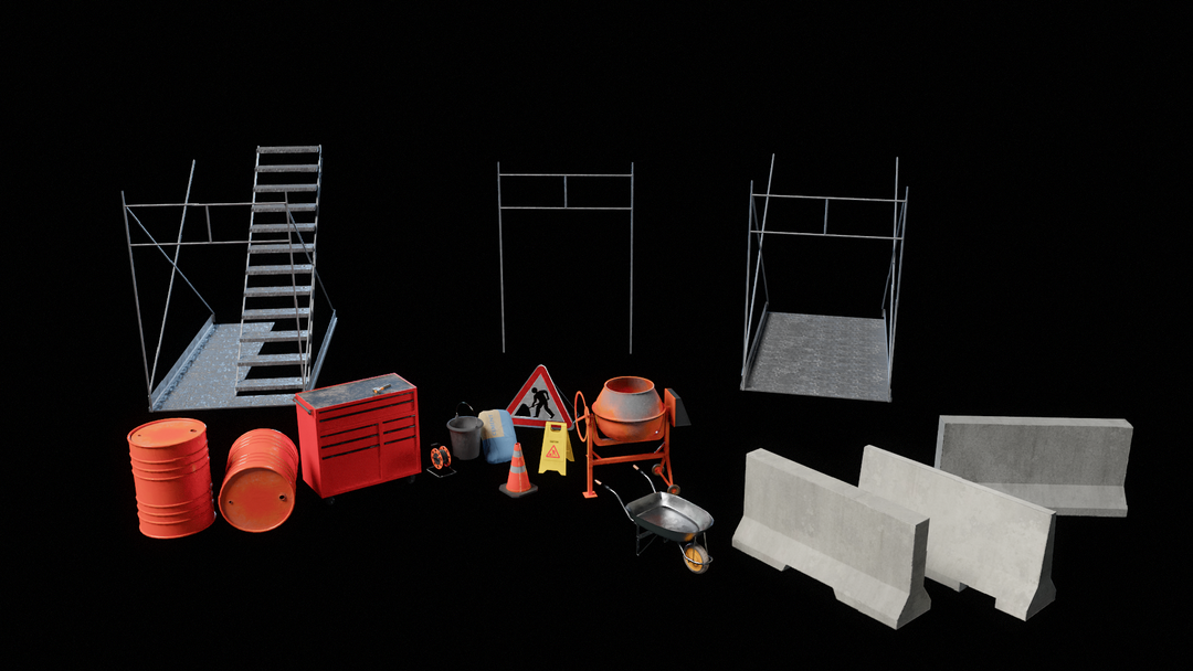 Low Poly Construction Site Props – Realistic PBR Game Assets