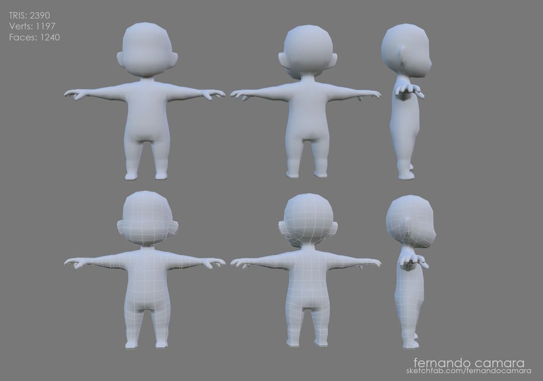 LowPoly Character Base Mesh Rigged for Games - CGHero